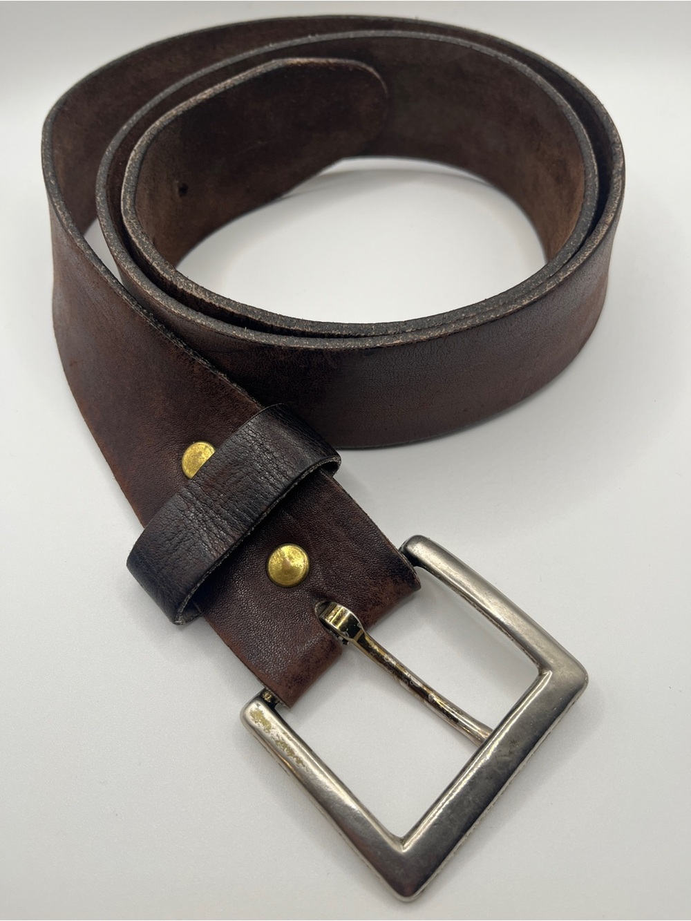 Vintage-Style Brown Leather Belt with Silver Buckle